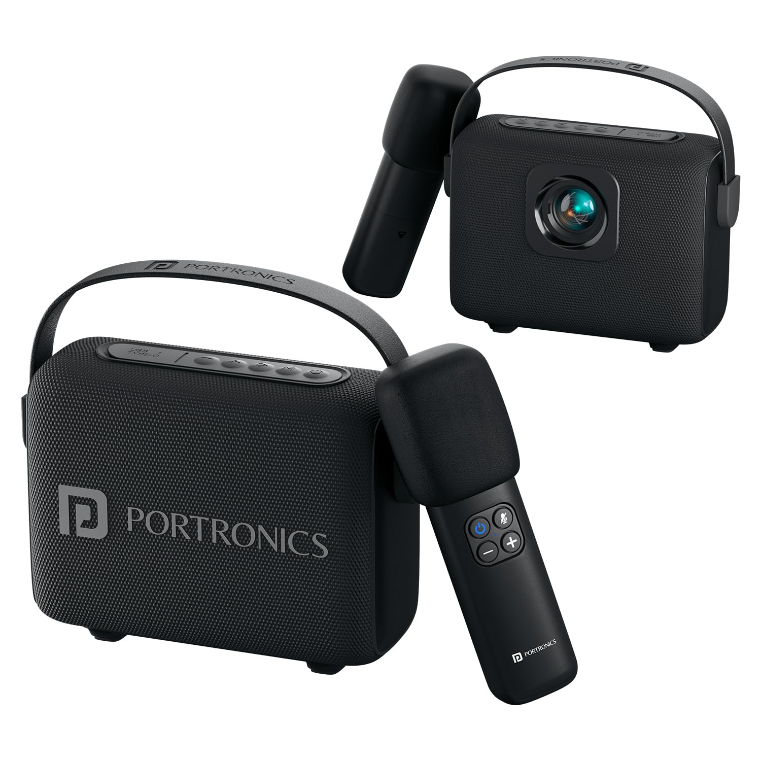 Portronics Resonate 2 14W Portable Bluetooth Speaker with Wireless Karaoke Mic & LED Sunset Projection Lights, Upto 5 Hours Playtime, Bluetooth 5.3V, Handsfree Calling, Type C Fast Charging (Black)