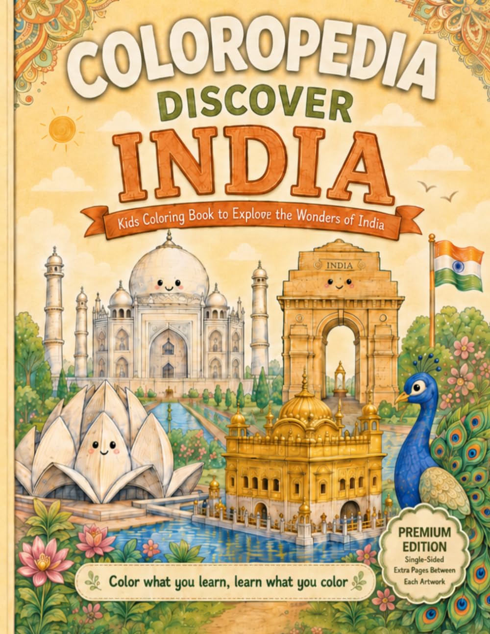 Coloropedia: Discover India Coloring Book for Kids: To learn about wonders of India