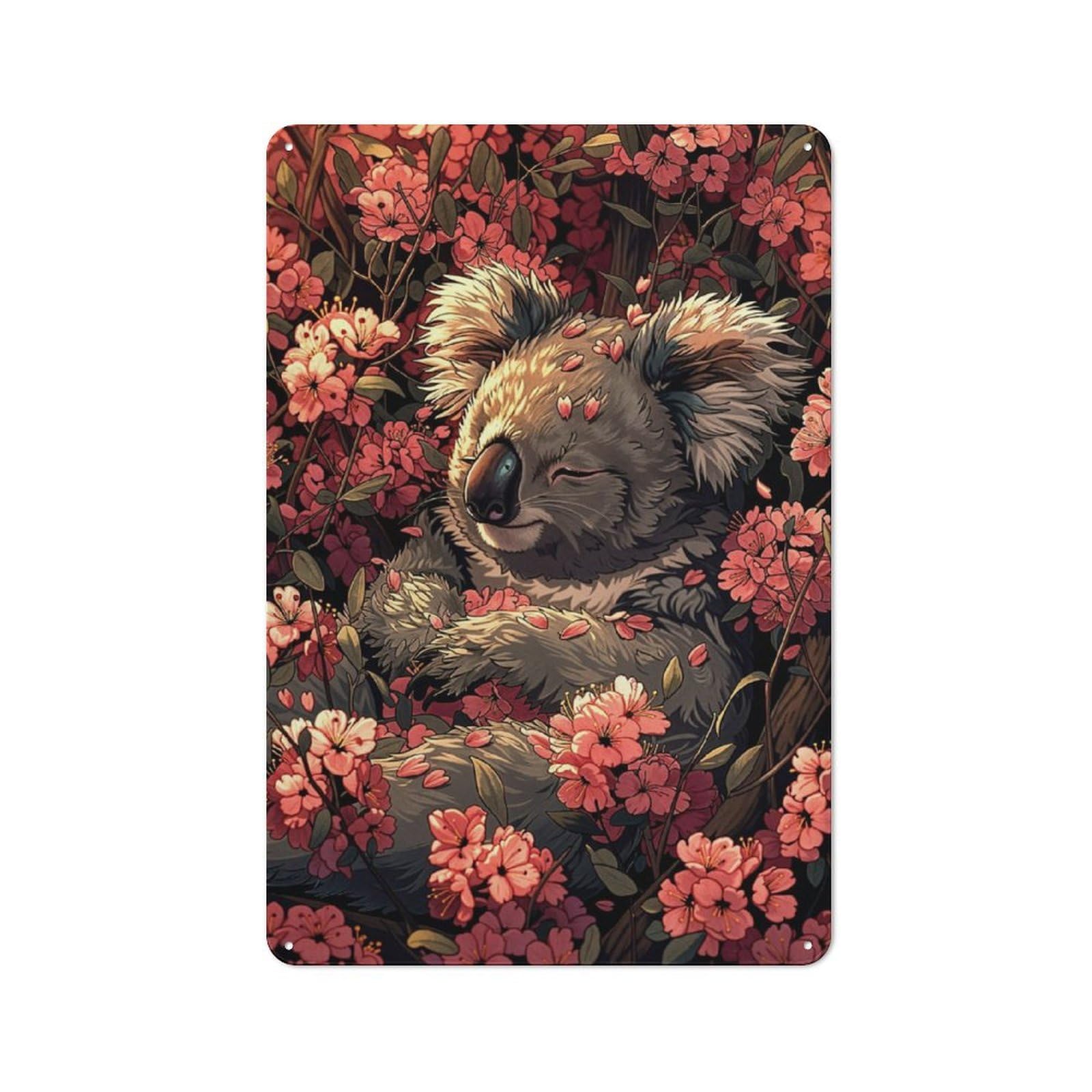 Junmoney Koala In Blossom Retro Metal Plaque 30X20cm For Garage Or Workshop, Housewarming Wall Decor For People Furnishing Garage And Workshop