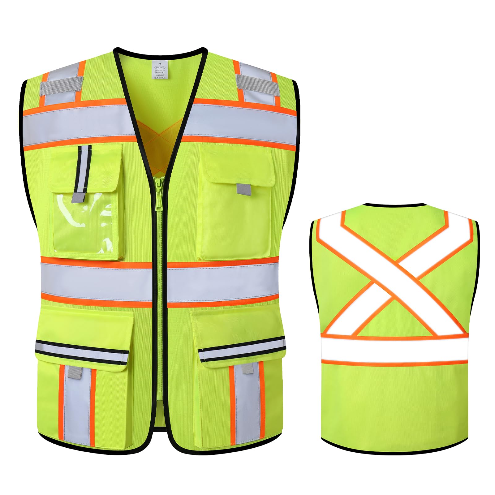 Class 2 Safety Vest with Zipper Front and multiple Pockets, High Visibility Vest, Meets ANSI/ISEA Standards