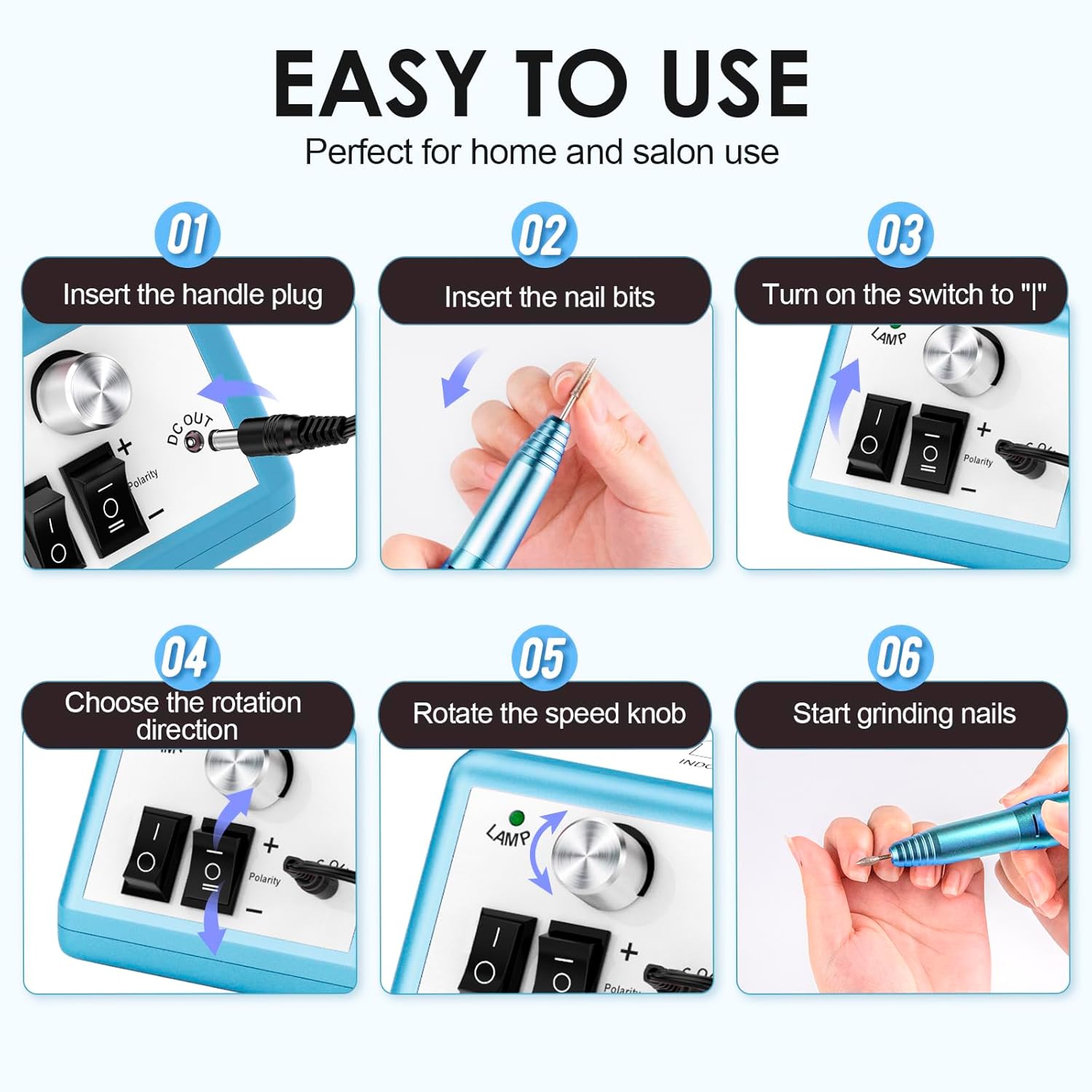 Subay Professional Nail Drill Electric File 20000RPM for Acrylic Nails, Gel Nail, Nail Art Polisher, Manicure Pedicure Tools for Salon Home