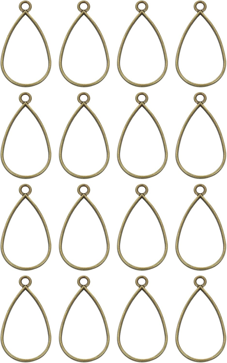 uxcell 32 Pcs Open Bezel, Teardrop Resin Bezels Pendants Open Back Bezels Metal Hollow Frame Charm for DIY Resin Crafts Earrings Jewelry Making, Bronze