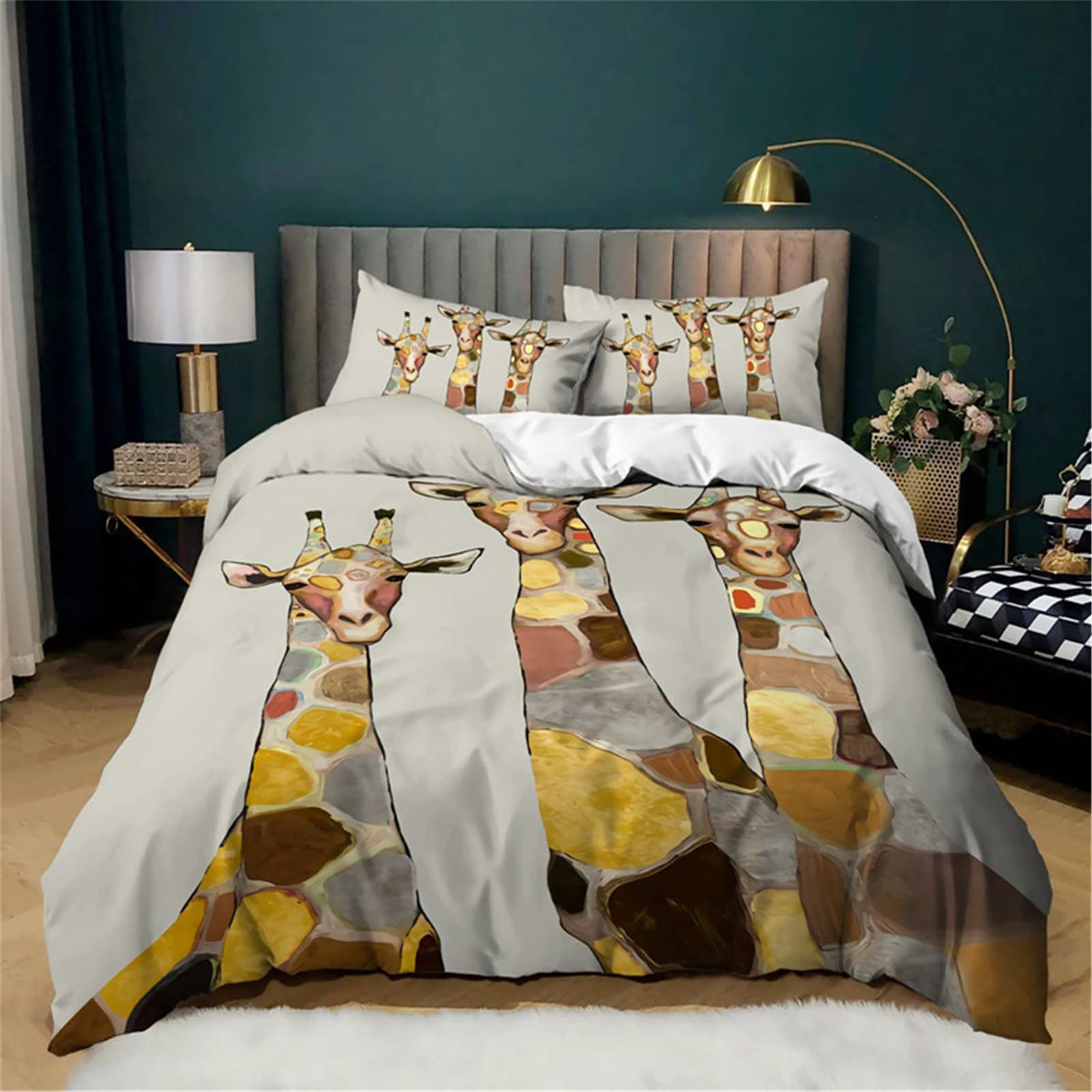 Mateju Men's Yellow Giraffe Duvet Cover Set 3 Piece For Single Double Super King Size Bed, 3D Giraffe Printed Bedding Set Microfibre Bed Set With Quilt Case And Pillowcases 50X75cm (,240X220cm)
