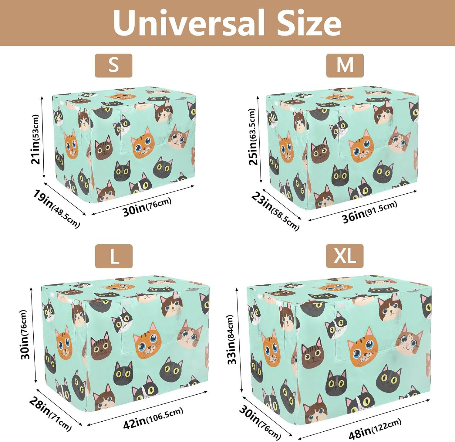 Diverse Cat Mint Green Dog Crate Covers Universal Size Fit, Cage Cover for Puppies Training, Large