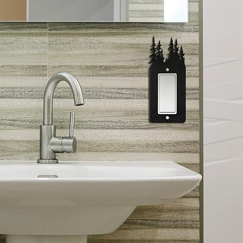 Miniatura 7 de Kingdder 12 piezas de cubierta de interruptor de luz de oso de metal, alce, árbol, montaña, alce, placa de interruptor de luz negra, cubierta de