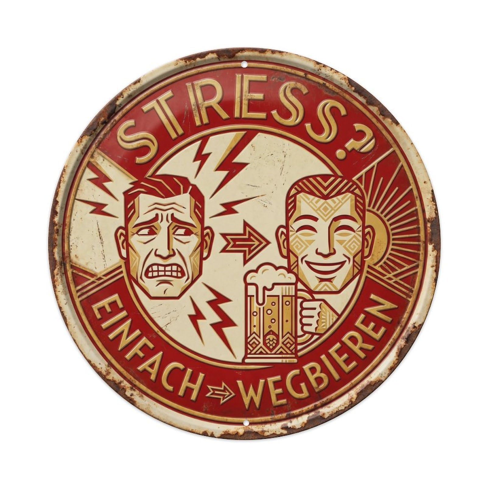 Vintage Bar Style Stress Humorous Office Stress Metal Tin Sign Plaque Wall Decor for Cafe, Club, Garden Round Metal Poster 8x8Inch