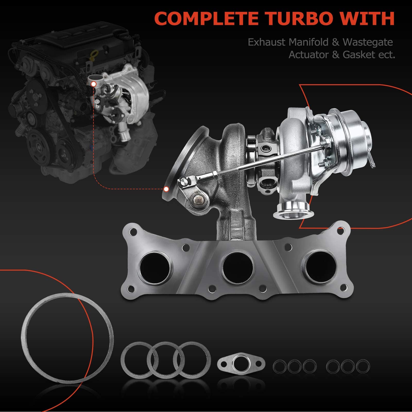 A-Premium Turbocharger Kit For BMW 335i - Cylinder 1-3 Complete Turbo With Wastegate Actuator & Gasket, TD03L4 Model