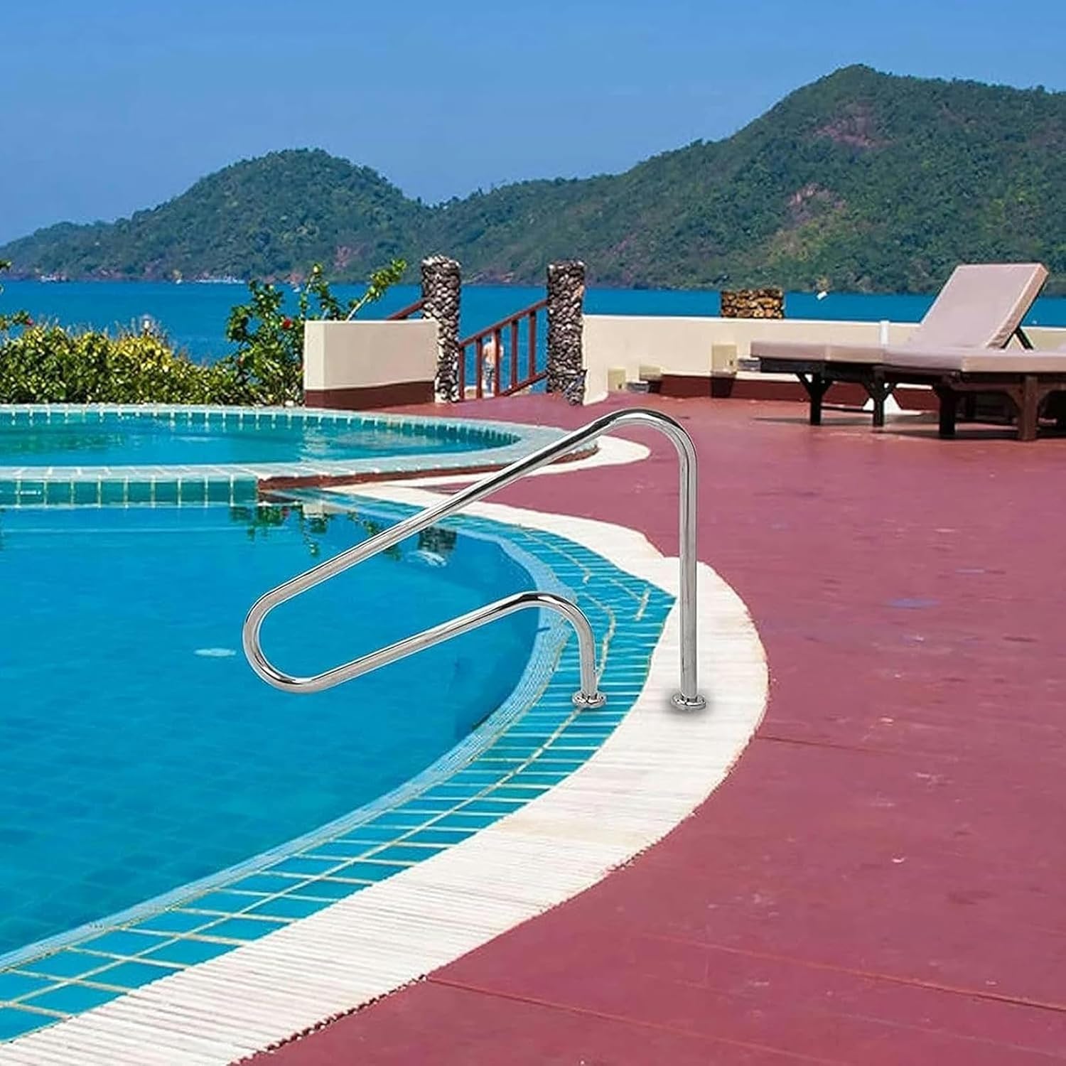 Pool Handrail Pool Safety Handrail, Stainless Steel 3 Bend Pool Staircase Double Pool Handrail, Suitable for Swimming Pools, Spas, Water Parks, Ramps