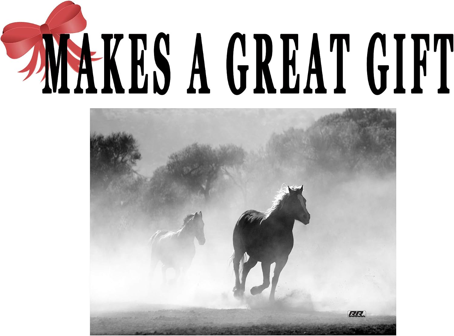 Rogue River Tactical Wild Running Horses Black and White Art Kitchen Glass Cutting Board Decorative Gift Design