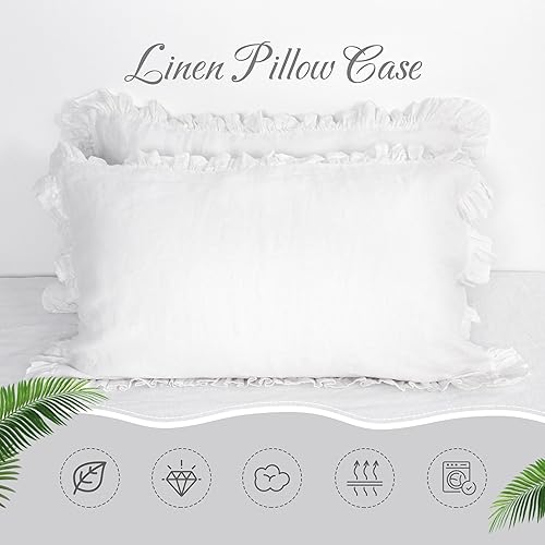 Miniatura 5 de Juego de 2 fundas de almohada de lino con volantes, 100% lino natural francés, fundas de almohada de lino con volantes, fundas de almohada