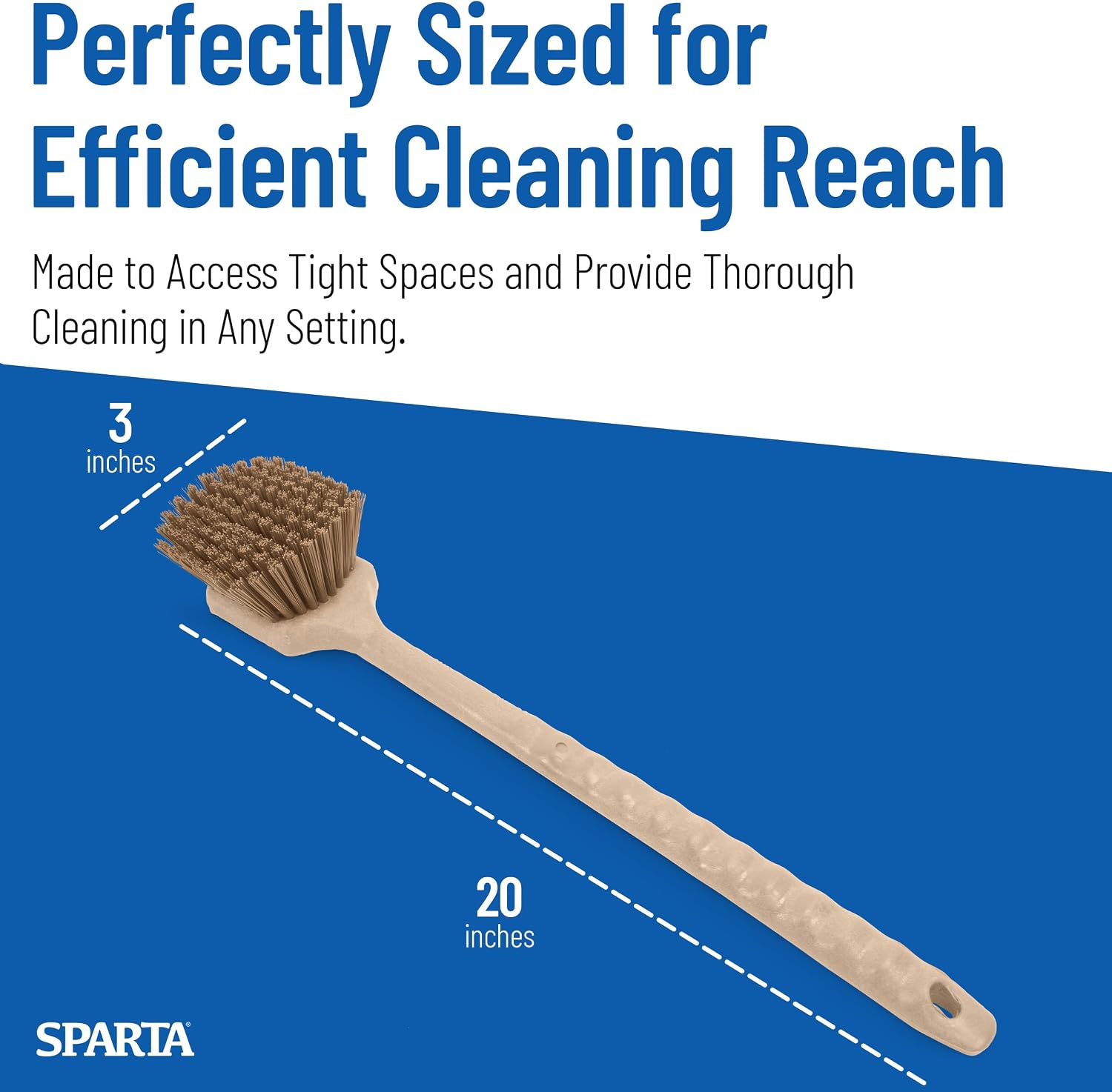 SPARTA 40501EC25 Plastic Large Scrub Brush, Kitchen Brush, Utility Brush With Long Handle For Cleaning, 20 Inches, Tan