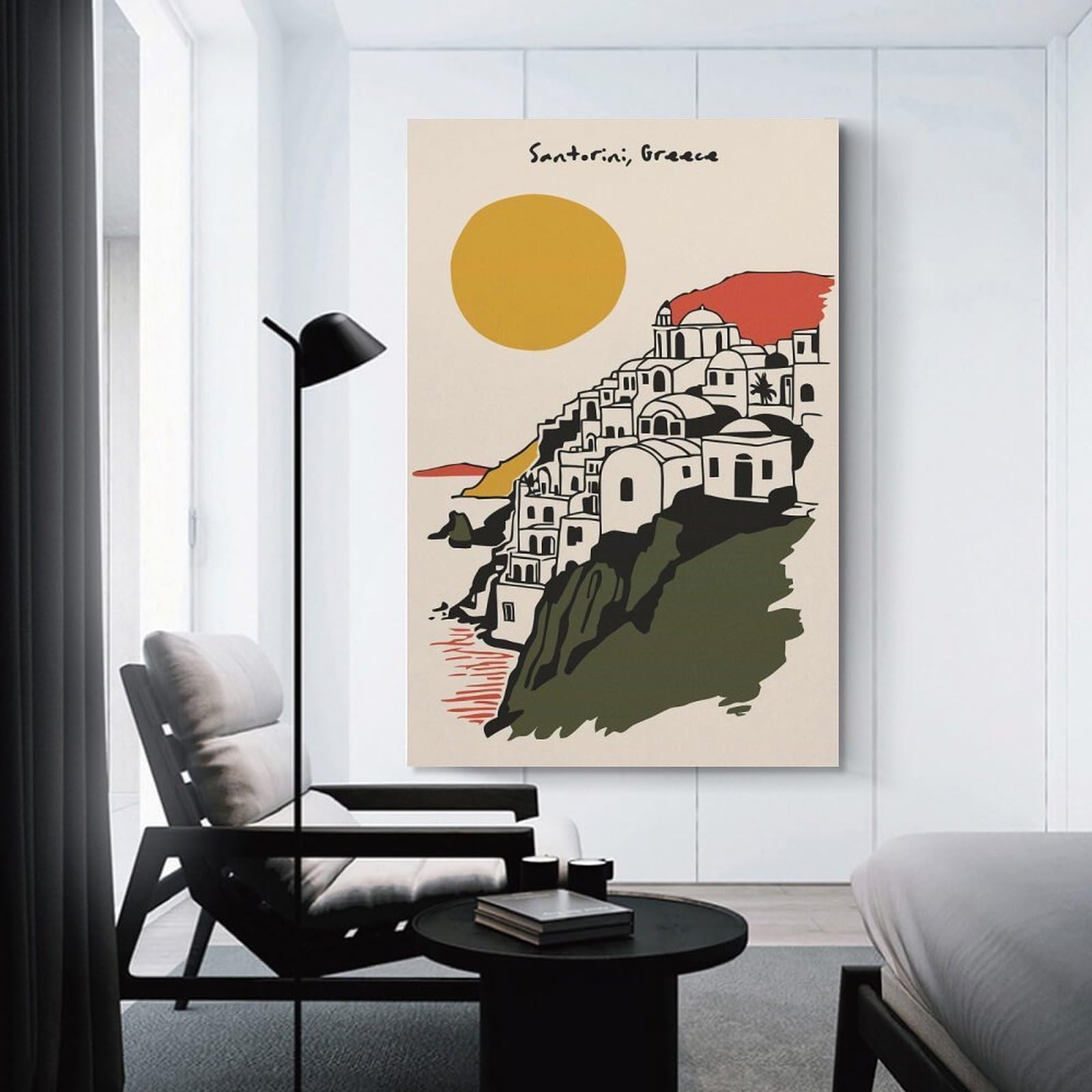 Junmoney Santorini, Greece Illustration Decorative Wall Artwork, 20x30inch(50x75cm), for Work Areas, Reading Rooms Or Studios, Wall Art That Adds Style to Work Areas