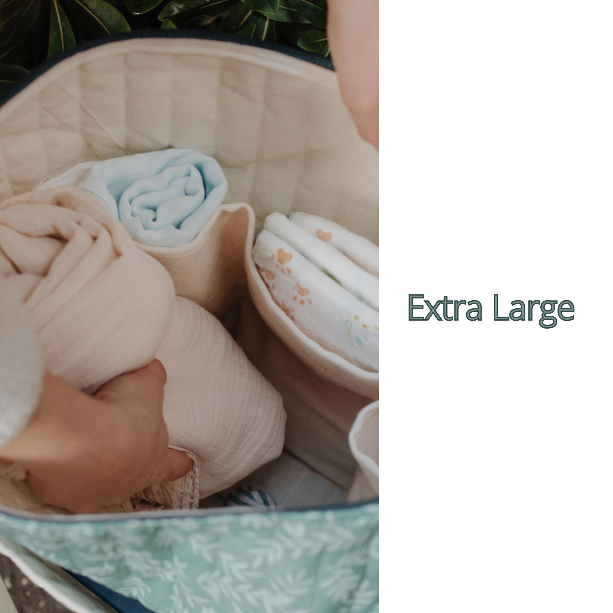 Homy Textiles Lightweight Baby Changing Tote Bag, Large Capacity Quilted Cotton Diaper Bag with 3 Inner Pockets - Image 2