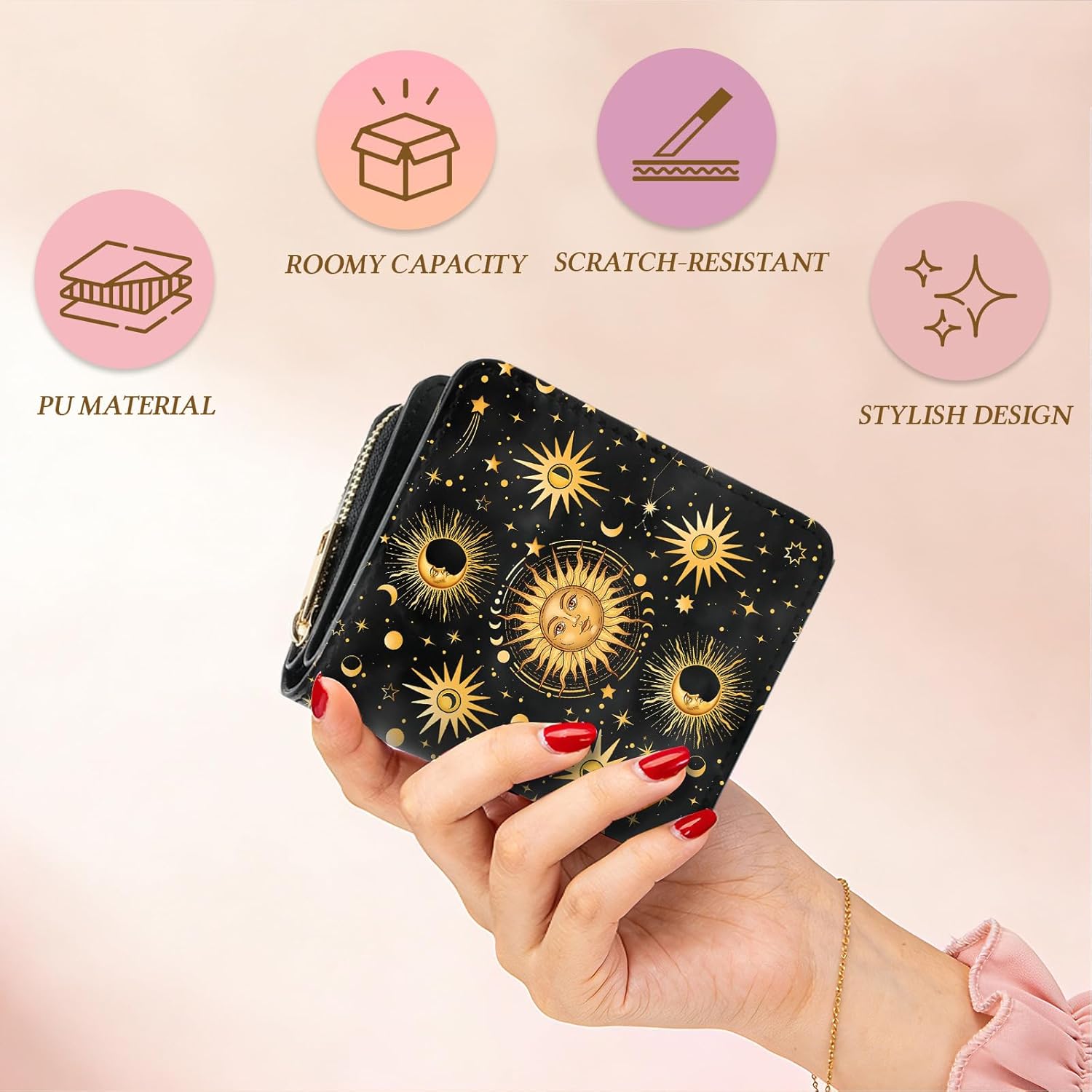 Goiicoln Womens Accordion Wallet, Moon Goth Wallet, Zipper Accordion Wallets for Women, PU Leather Card Cases Money Organizers Wallets, Credit Card Holder Large Capacity, Gift for Ladies Teen Girls - Image 4