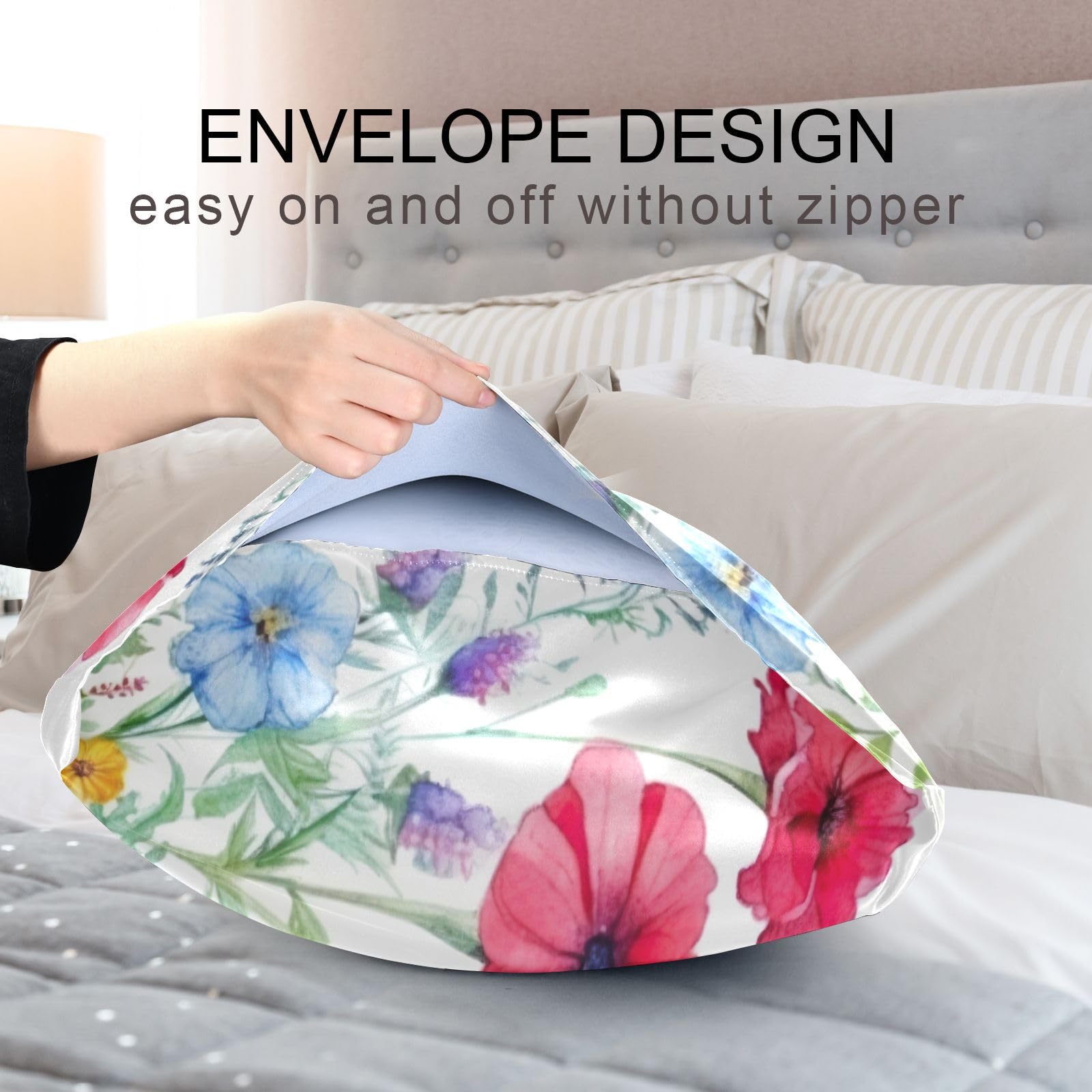 Kigai Romantic Rose Satin Pillowcase - Silk Feel Pillow Case For Hair & Skin, Envelope Closure | King Size 40x20 Inch, Valentine's Day Gift - View #3