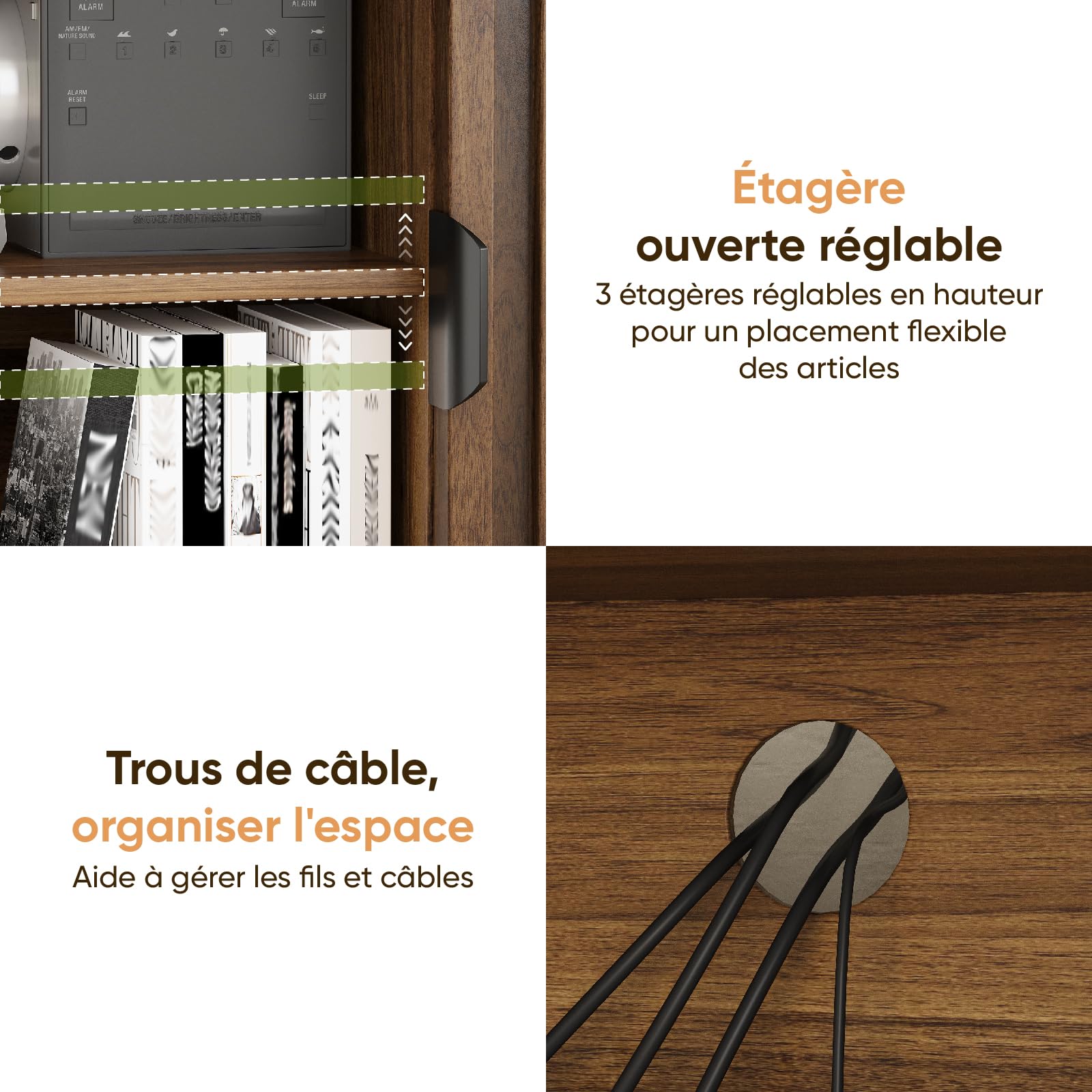 Smart FENDEE Meuble TV 135 cm pour écrans jusqu'à 152 cm (60 Pouces), Meuble Bas avec rangements et étagères réglables, Console médiatique Style Fermier/Campagne, Couleur Noyer pour Salon