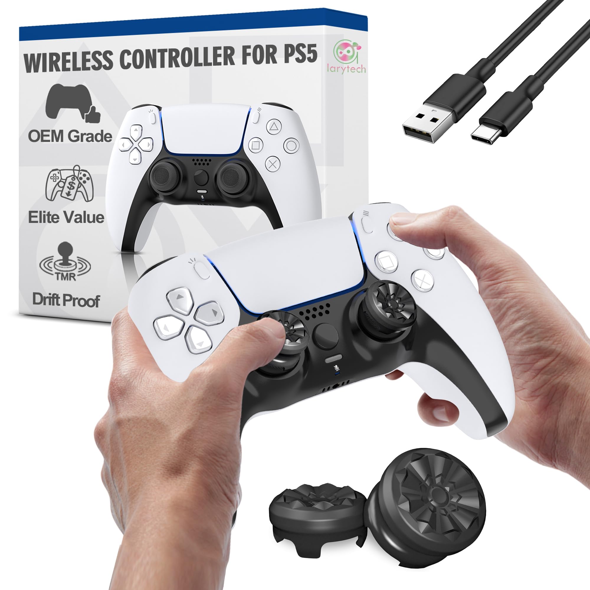 Alternative for PS5 Controller,Wireless Pro Control Dual Hall Effect Joystick,Pa5 Remote for PlayStation 5 Controllers,No Stick Drift Gamepad Gaming Sense,20H Battery 3.5mm Audio Jack Speaker,White
