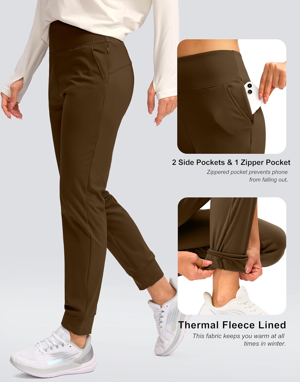 SANTINY Women's Fleece Lined Joggers Water Resistant High Waisted Thermal Sweatpants Winter Pants Hiking Running Pockets - Image 5