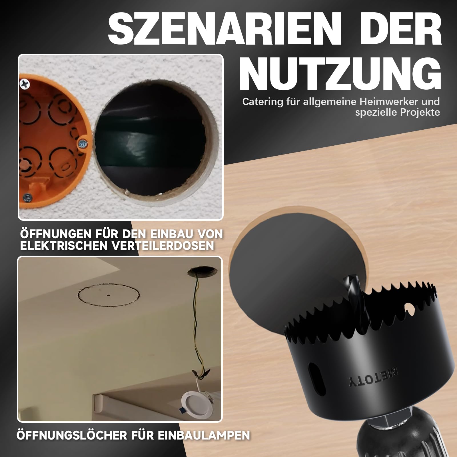 Set di sega a tazza bi-metallo 9 pezzi (25-51mm), sega per legno, cartongesso e plastica | Denti ultra affilati | Cambio rapido | Include mandrino e chiave esagonale