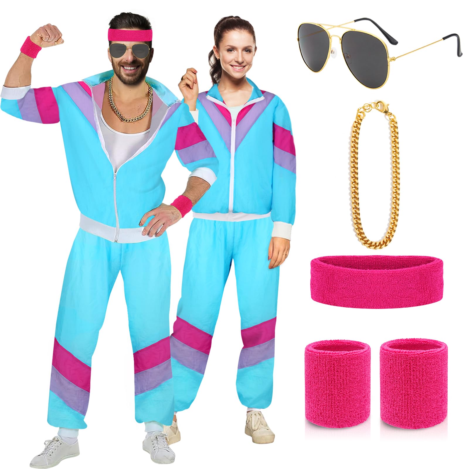 YADODO Deguisement Annee 80 Homme Femme Survêtement Ensemble avec Veste et Pantalon Déguisement Année 80 90 Accessoire Costume Annee 80 Deguisement Disco pour Carnaval, Soirée Deguise, Jogging (L)