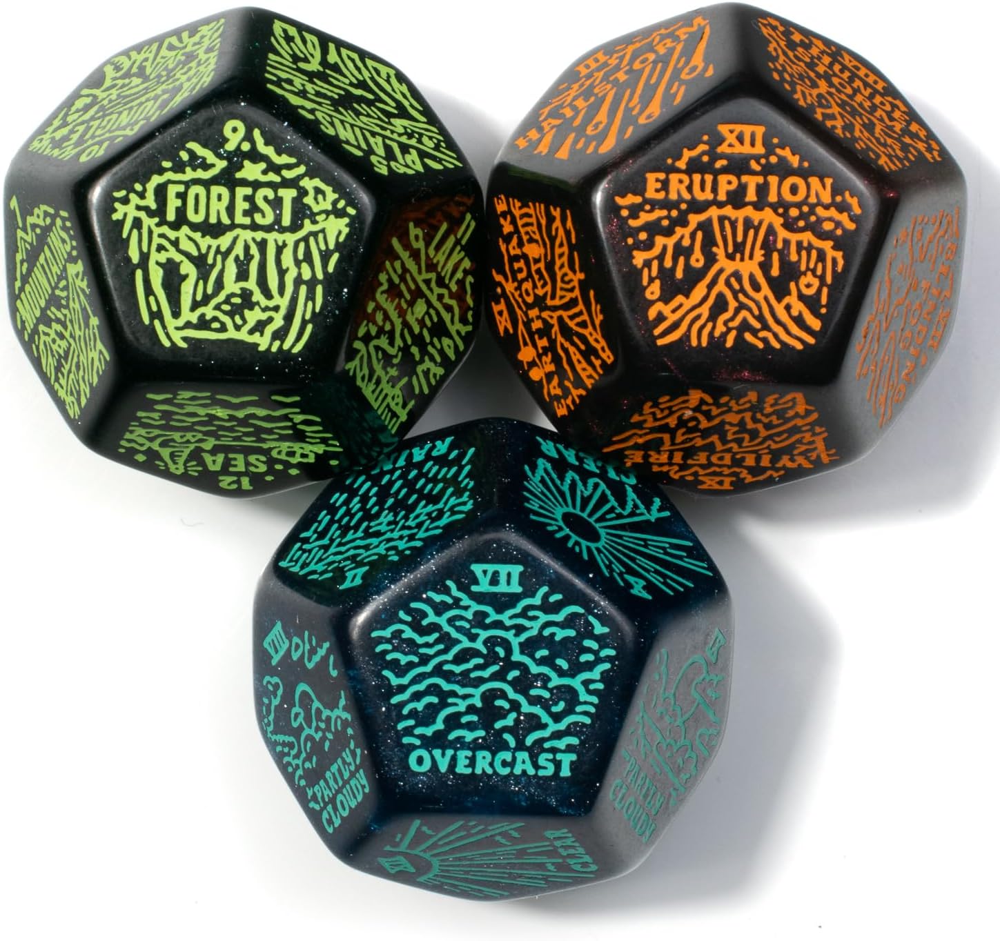 Weather, Severe Weather & Geography Generator Dice Set | 3 Jumbo D12s for D&D, Pathfinder & TTRPGs | Hand-Illustrated | Worldbuilding & Encounter Inspiration for Game Masters (Blues)