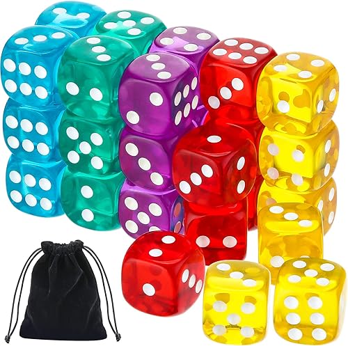 TecUnite Juego de 30 dados de 6 caras de 0.551 in a granel de 6 caras para juegos de mesa, aprendizaje de matemáticas, aula