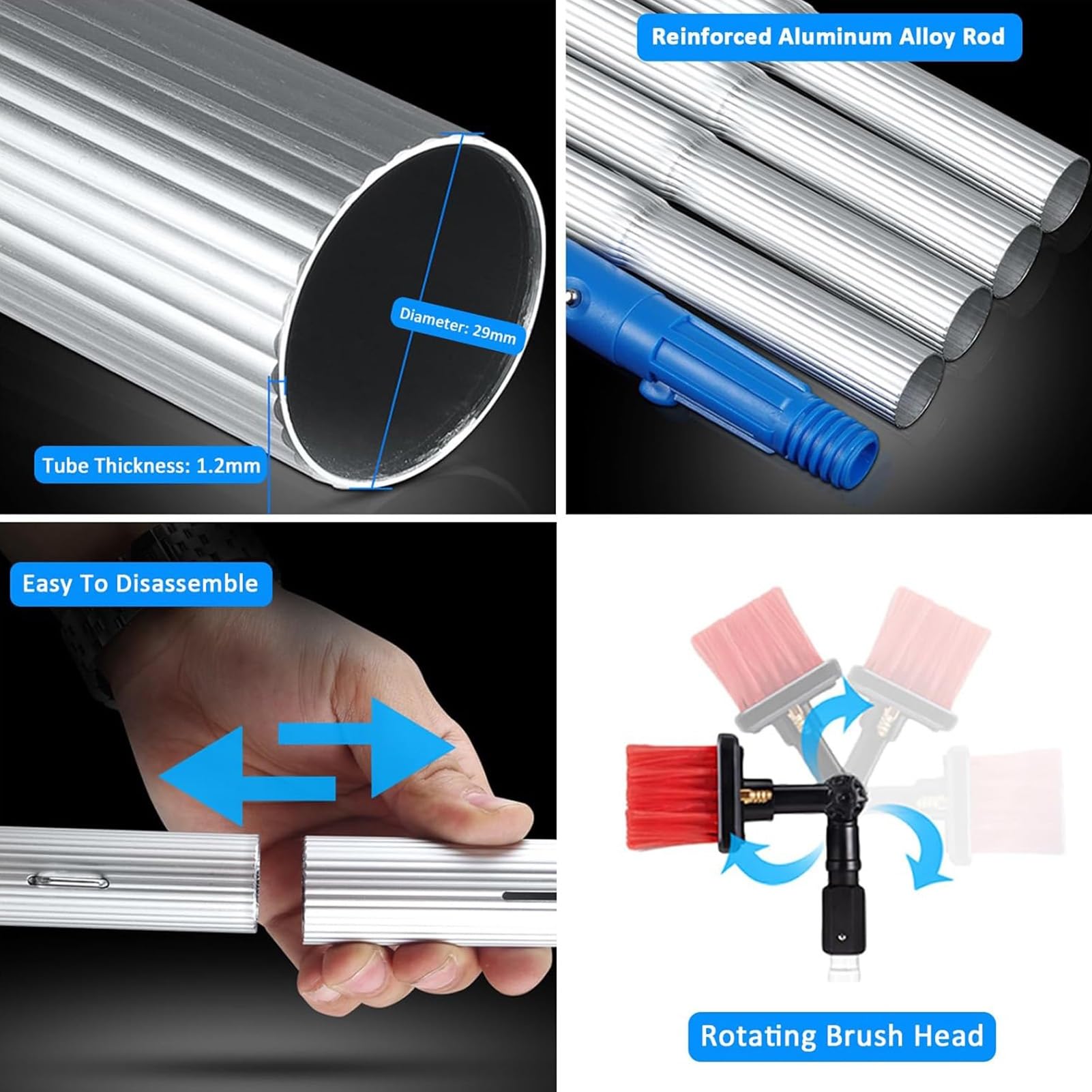 Generisch Teleskopierbare 10-m-Solarpanel-Reinigungsbürste – Wasserzufuhrstange zur effizienten Reinigung von Solarpanelen an LKW, Bussen und Pkw – Robustes und leichtes Design