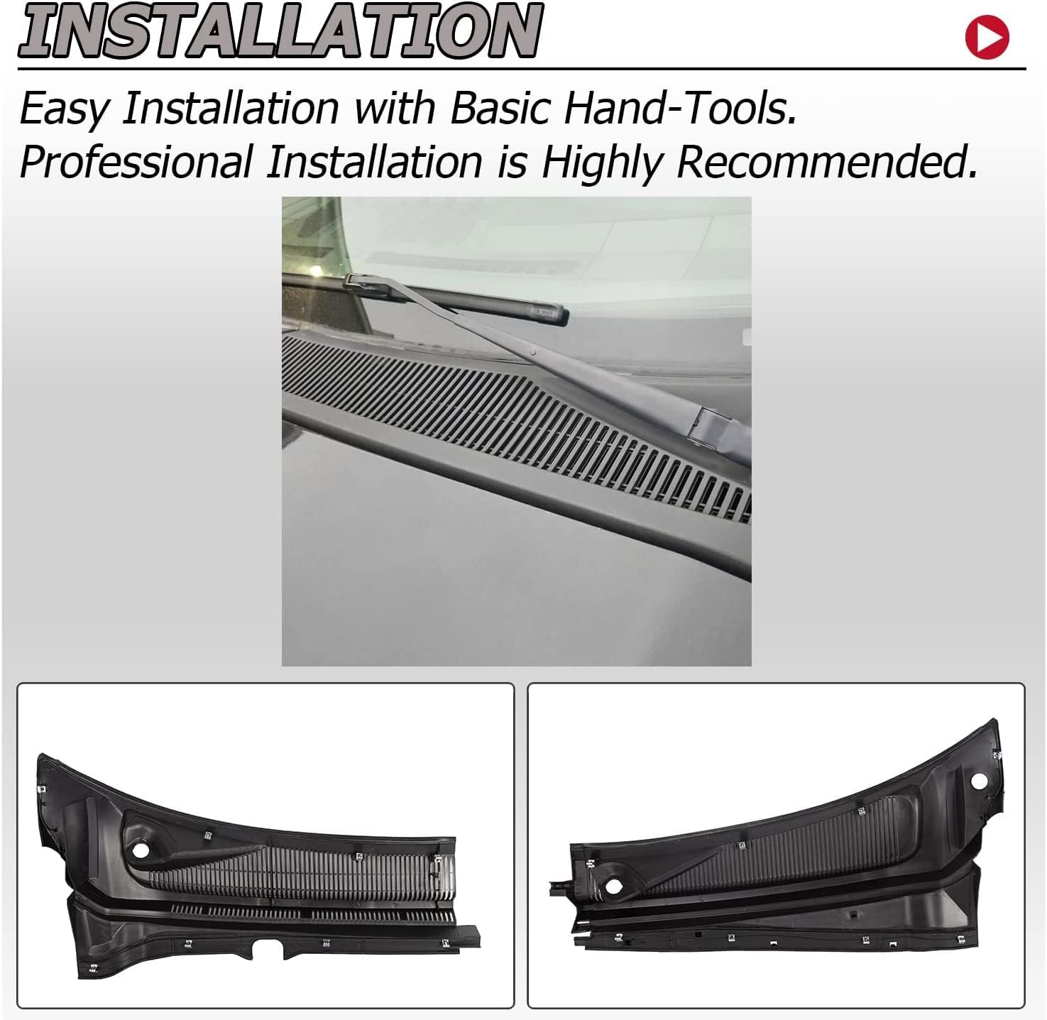 HECASA Windshield Wiper Cowl Panel Grille Set Compatible with 2011-2016 Ford Super Duty F250 F350 F450 F550 Driver and Passenger Side Black