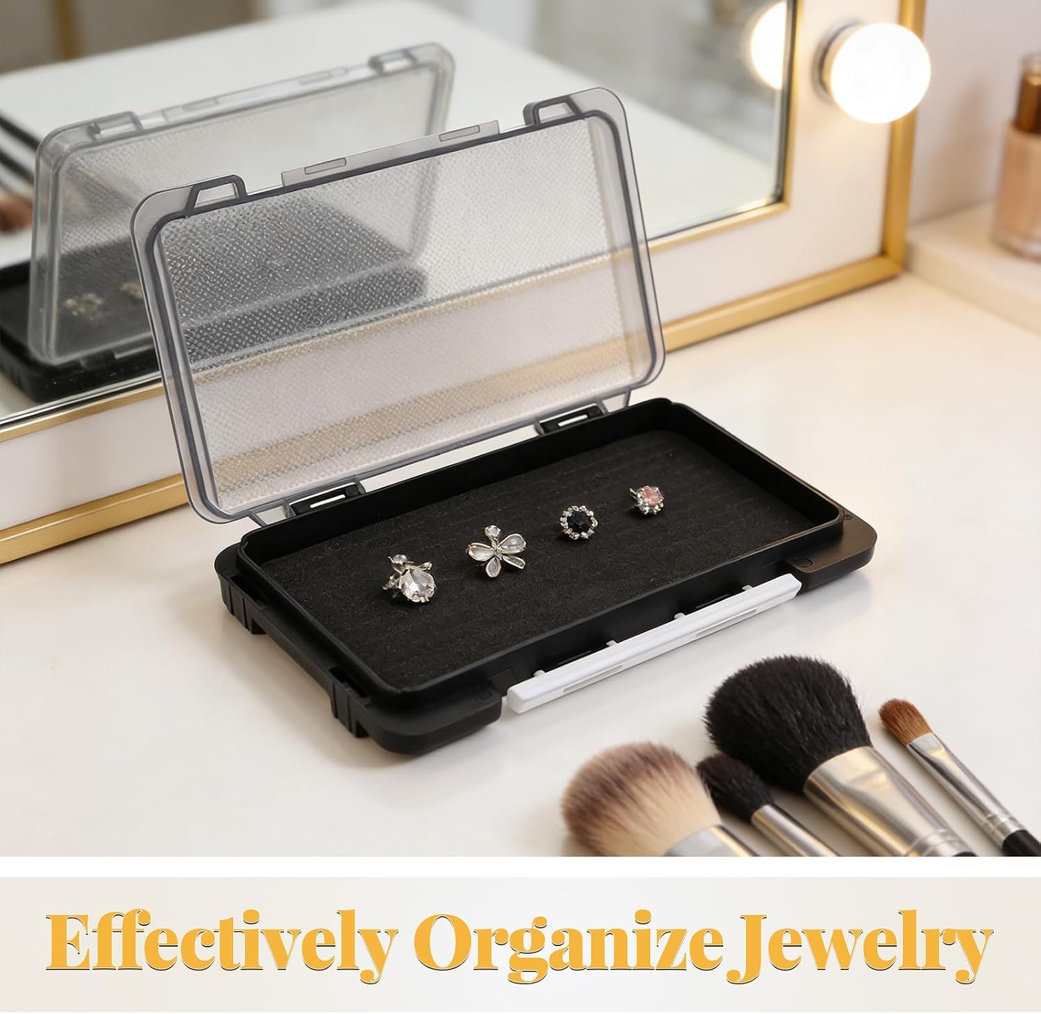 SHOWERORO Compact Earring Holder Organizer Box for Studs with Protective Sponge Insert, Portable Plastic Jewelry Storage Tray for Daily Use and Travel, Modern Minimalist Design image 3