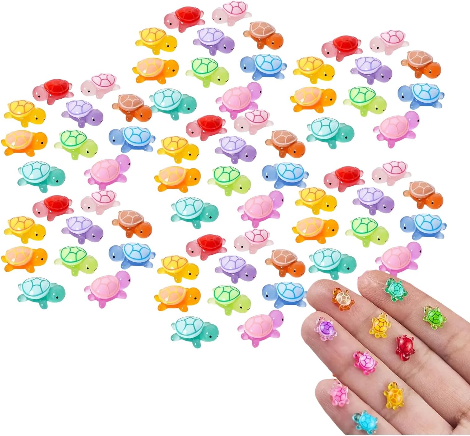 100 Pieces Tiny Turtle,Mini Resin Animals,Luminous Mini Resin Turtle,0.6x0.8cm Glow in the Dark Tiny Re/sin Animals Figurines,Garden Ornaments,Miniature Figures for Garden Fish Tank,Desk Decor