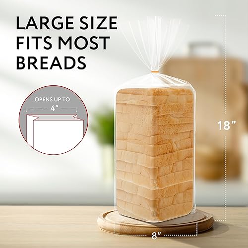 Miniatura 3 de IMPRESA Bolsas grandes de plástico para pan, paquete de 120, 8 x 4 x 18 pulgadas, protección resistente para pan casero y panes de masa madre -