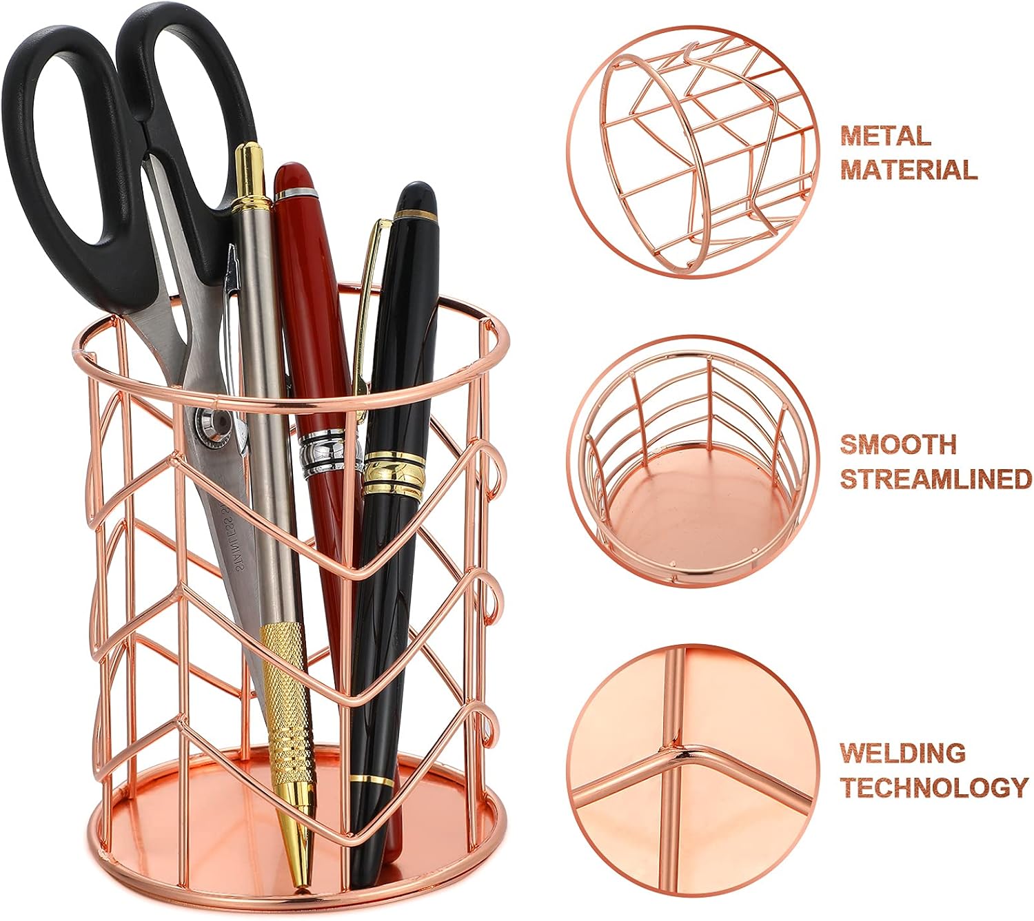 Round Paper Clip Holder with Wire Metal Pencil Cup and 100