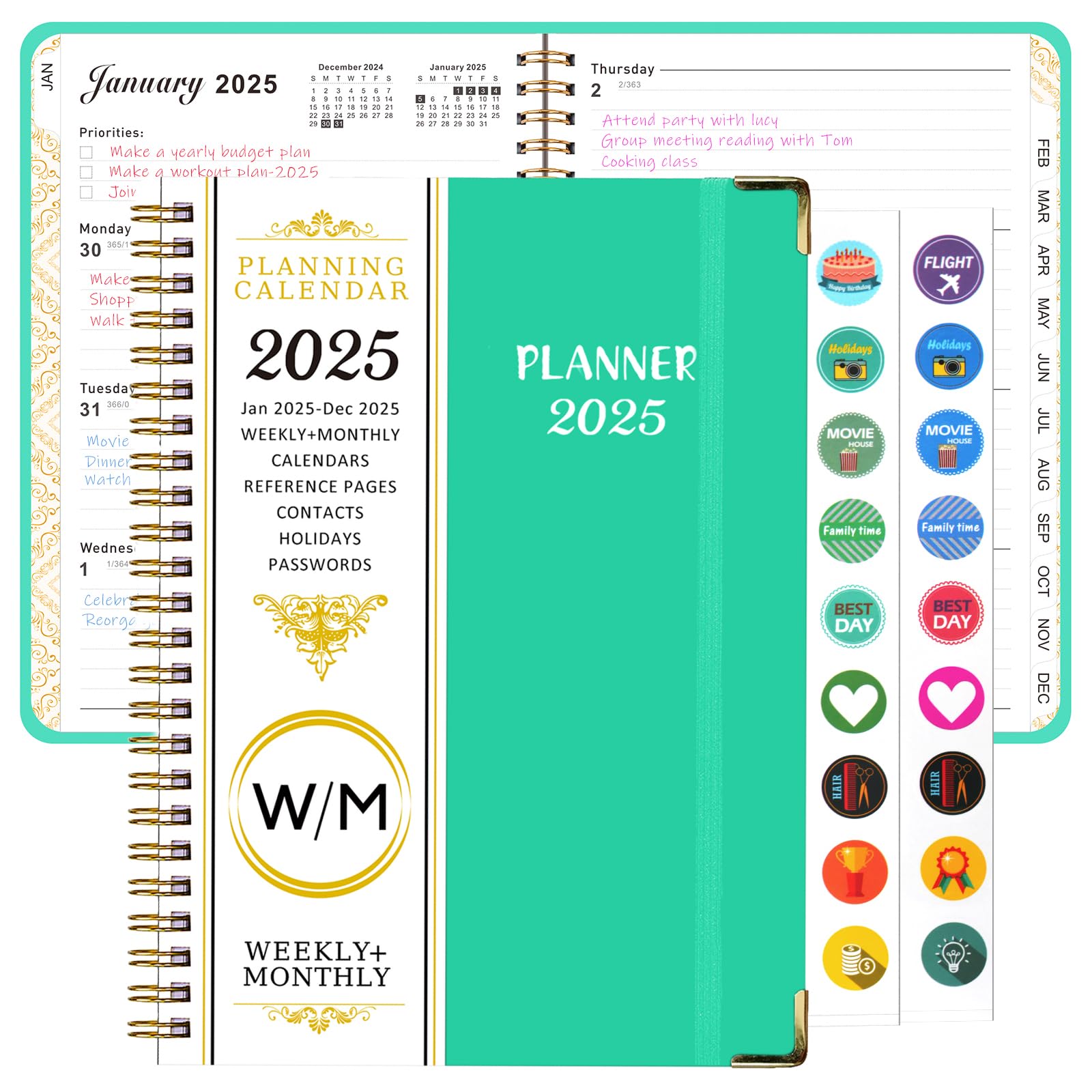 2025 Hardcover Weekly & Monthly Planner – A5 Spiral Bound With Tabs, Inner Pocket, Aquamarine - View #6