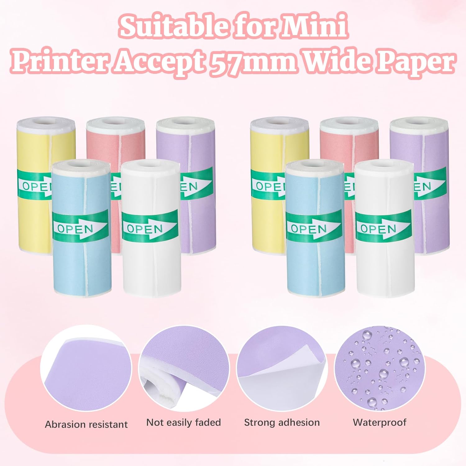 18 Rolls Self-Adhesive Mini Printer Sticker Paper, Colorful Thermal Printer Paper Set, Thermal Sticker Paper Compatible with M02/T02 Printers Most Instant Inkless Refilling, 57 × 25 mm - Image 5