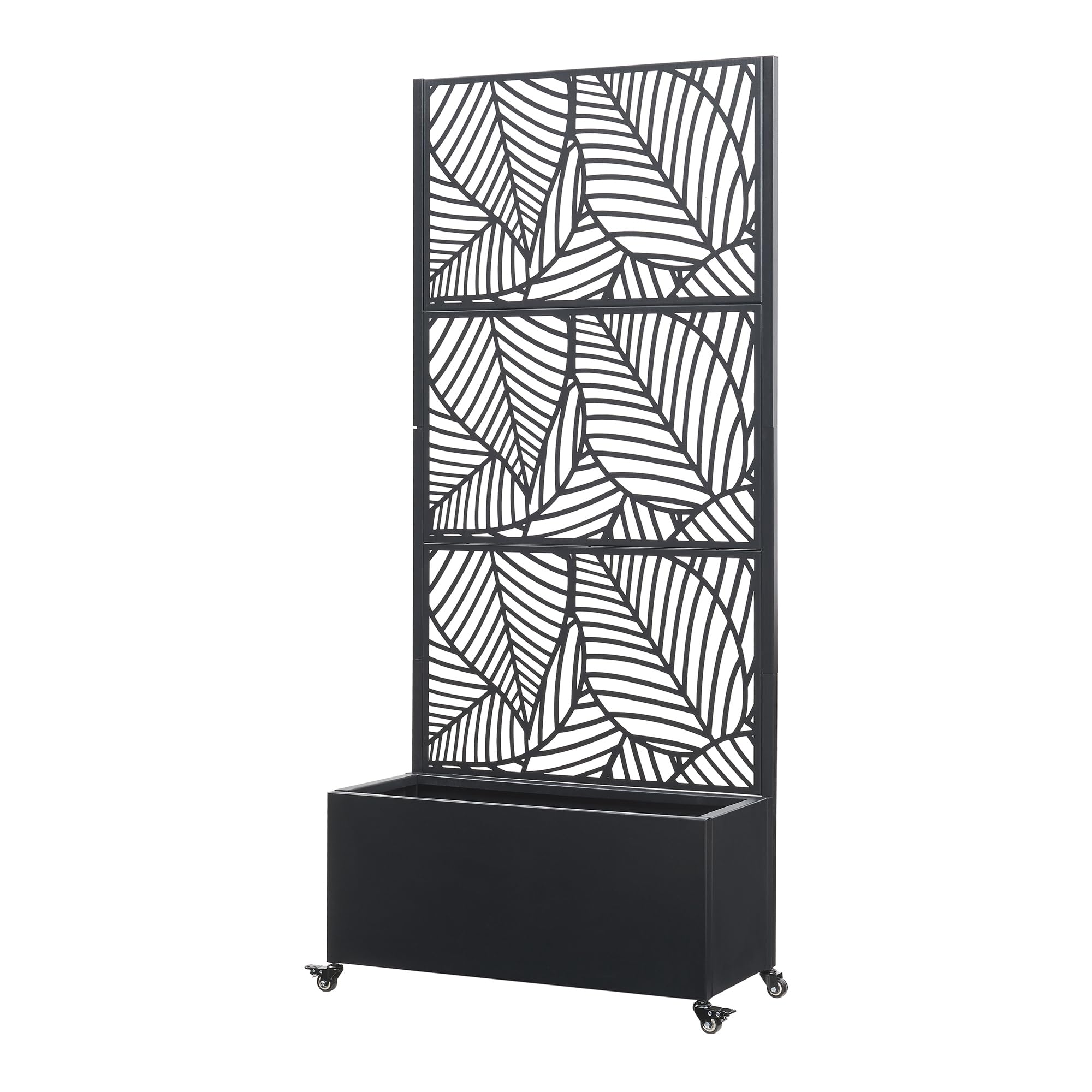 casa.pro Cloison Surnskoki avec Bac à Fleurs Paravent Clôture avec Jardinière pour Extérieur Intérieur Jardin Terrasse Brise-Vue avec 4 roulettes Acier Galvanisé 190 x 82 x 38 cm Noir
