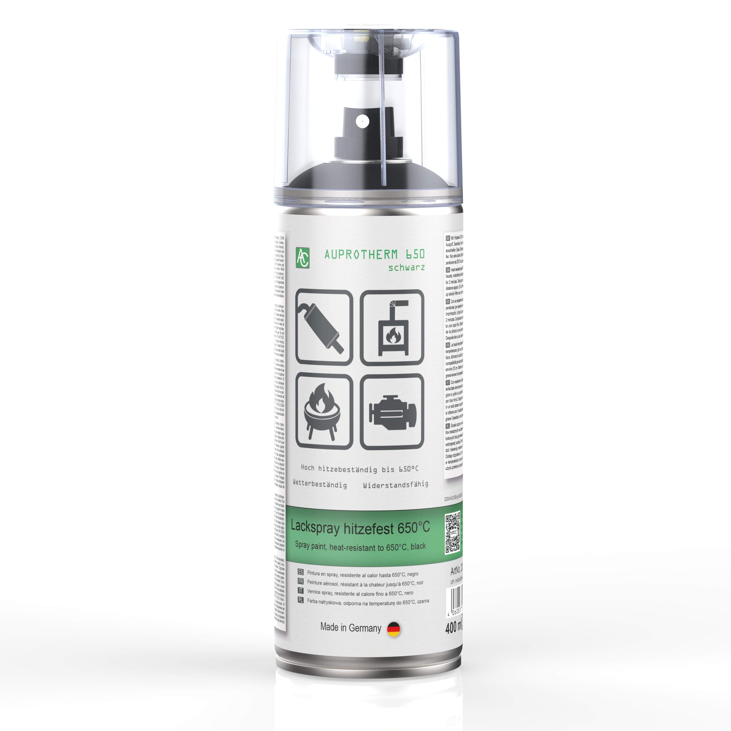 AUPROTEC Lackspray AUPROTHERM 650 schwarz Motor Lack Sprühlack Hitzefest 650°C Spray 12x 400ml
