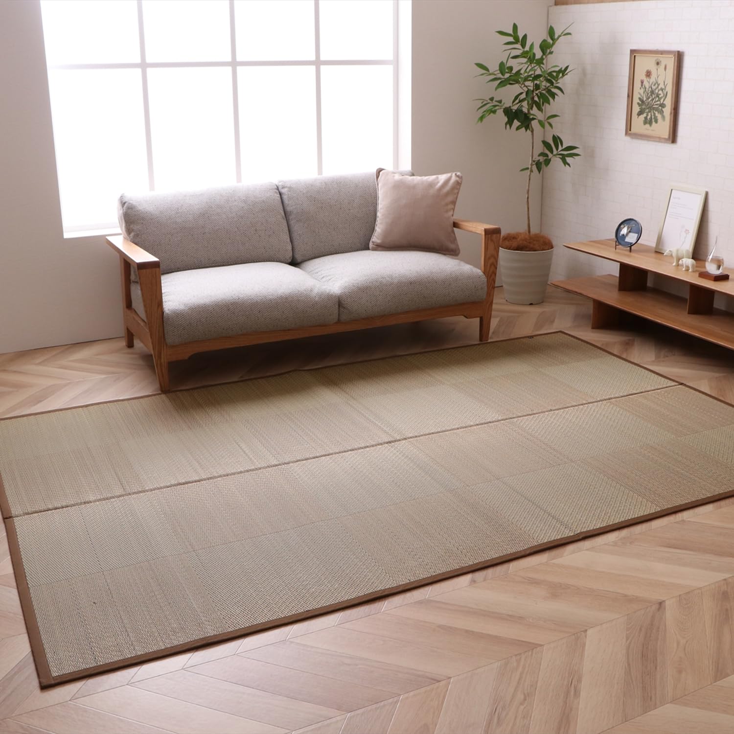 イケヒコ い草 ラグ カーペット マット DXノア 滑り止め 不織布 約261×261cm 【江戸間4.5畳】 裏貼り ブラウン ナチュラル シンプル モダン 市松 格子 消臭 防臭 抗菌 #4116620