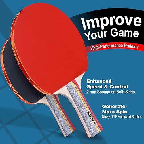 Vista 4 de Abco Tech Juego de pelotas y palas de ping pong, Palas de tenis de mesa y pelotas de tenis de mesa, Juegos profesionales y recreativos
