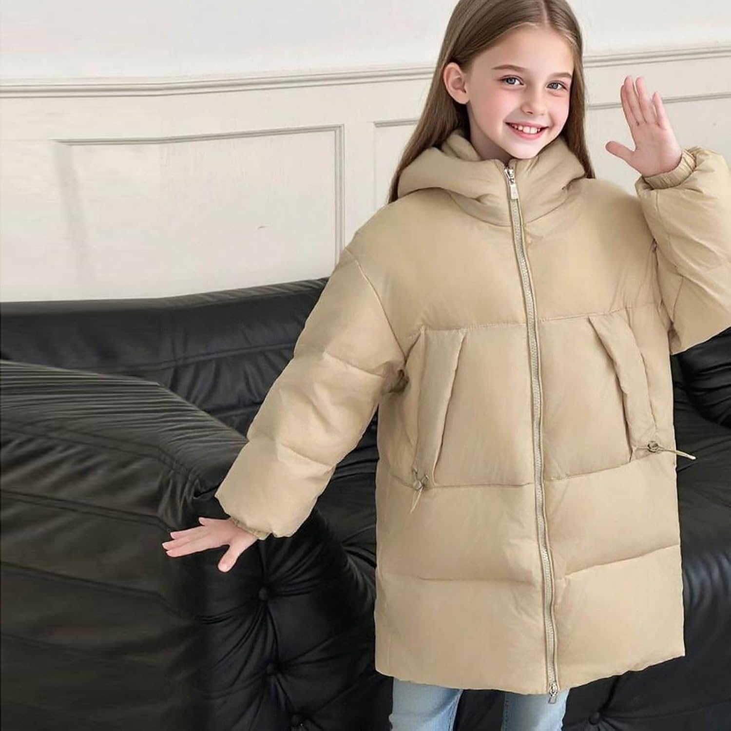 Boys Girls Long Puffer Jacket Winter Down Hooded Trench Coat Kids Warm Windbreaker Overcoat 7-15 Years