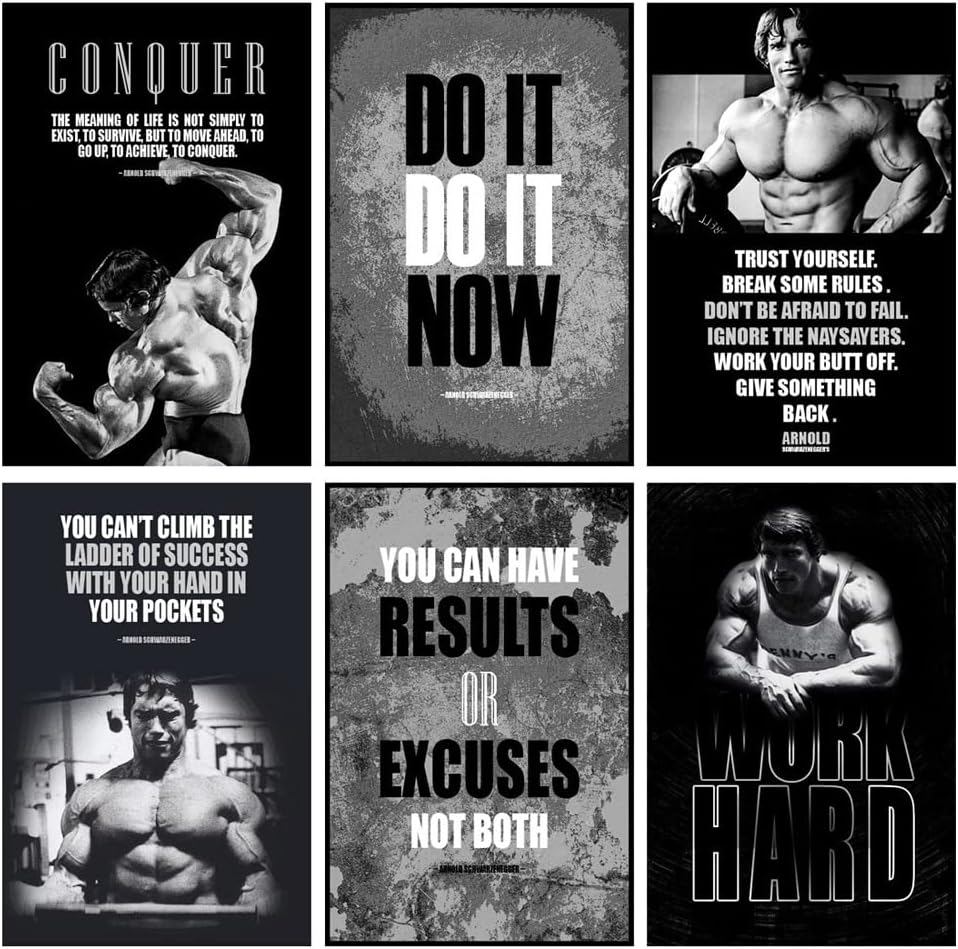 SWASUM Arnold Schwarzenegger Gym Motivational Wall Posters, (Pack of 6) Paper Print (18 inch X 12 inch, Each),Rolled