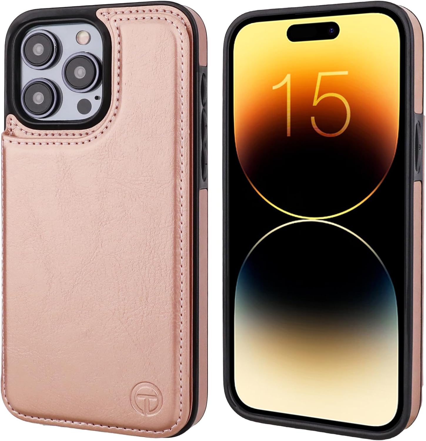 ONETOP Compatible with Magsafe for iPhone 15 Pro Max Wallet Case with Card Holder, PU Leather Kickstand RFID Blocking Case, Double Magnetic Clasp and Durable Shockproof Cover 6.7 Inch (Rose Gold)