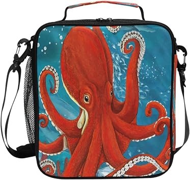 Sea Ocean Animal Octopus Lunch Box for Kids Men Women, Insulated Lunchbox Lunch Bag Ice Packs Food Containers Reusable Thermal Cooler Bag Backpack for Girls Boys Adults School Work