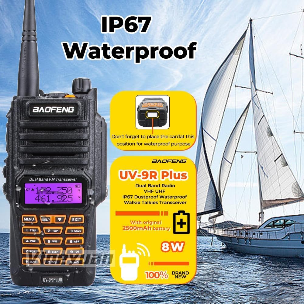 UV-9R Plus Radio Doppia Banda 8W 2500mAh UHF VHF IP67 Impermeabile alla polvere Ricetrasmettitore Walkie Talkie impermeabile alla polvere