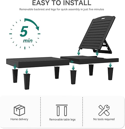 Miniatura 6 de YITAHOME Tumbona para exteriores, tumbona de plástico para piscina con respaldo de 5 posiciones, fácil montaje y resistente al agua para patio y