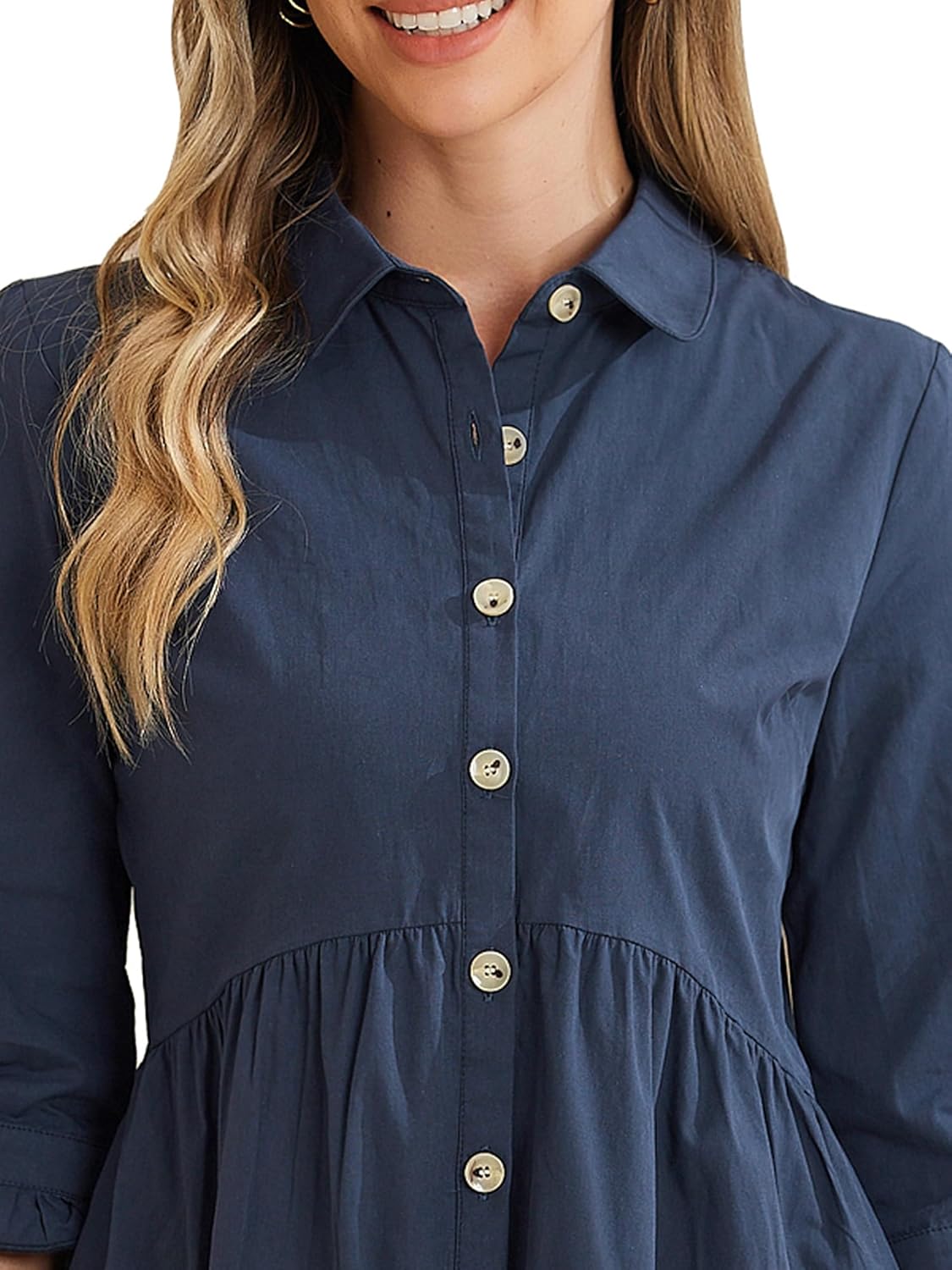 Allegra K Women's Shirt Dress Button Down 3/4 Sleeve School Work Mini Casual Shirtdresses - Image 5