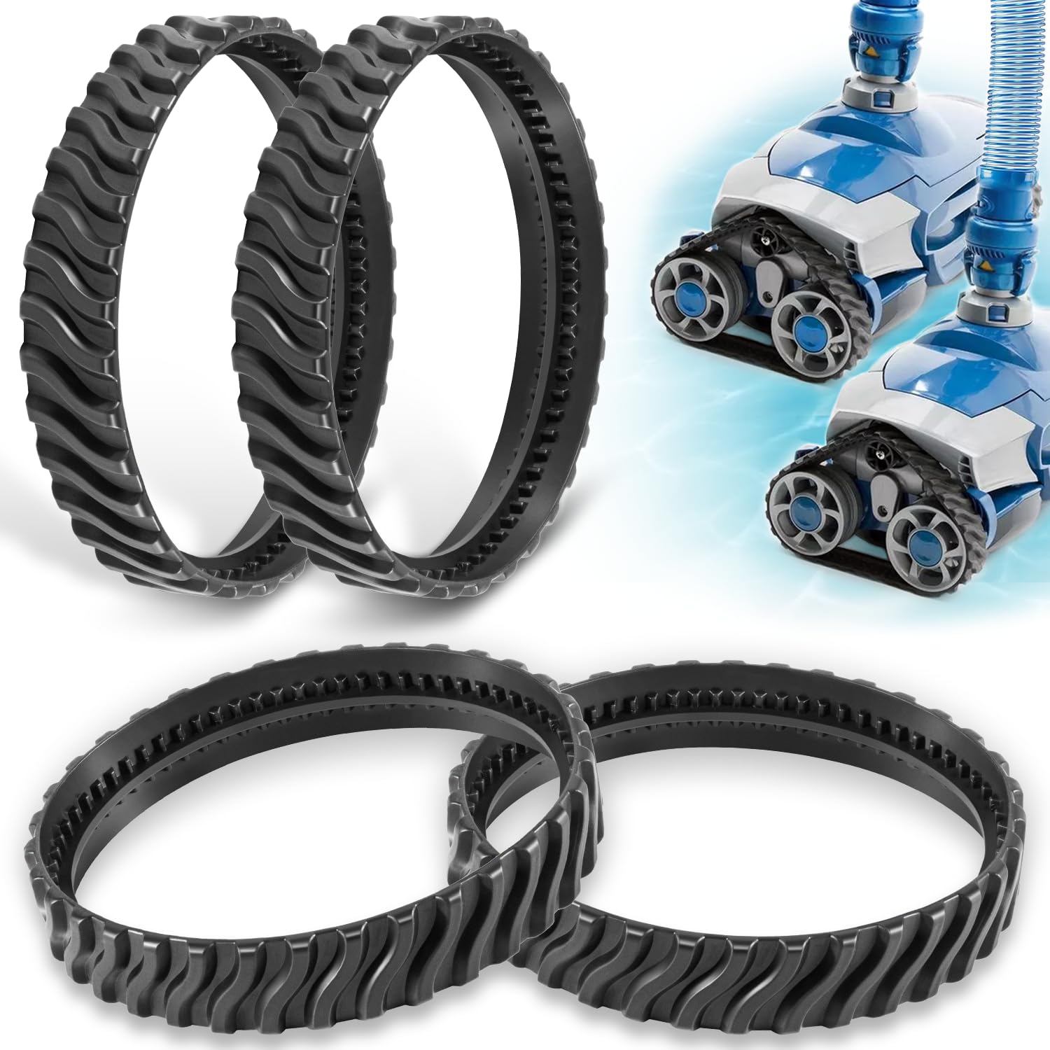 R0526100 Track Replacement Compatible with Zodiac Baracuda MX6 MX8 Elite Series Suction-Side In-ground Pool Cleaners, Heavy Duty Rubber Wheel Tire Belts (4-Pack)