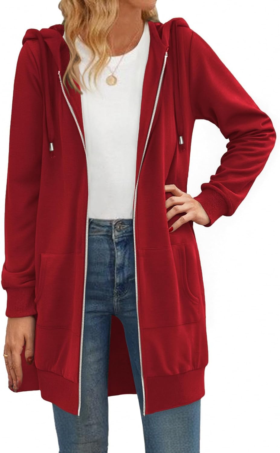 Zeagoo Women's Zip Up Hoodies Long Tunic Sweatshirts Oversized Fleece Casual Long Sleeve 2026 Fall Hoodie Jacket Coat - Image 2