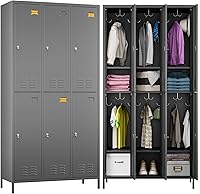 SUPEER 6-Door Metal Employee Lockers with 18 Hooks & Ventilation Holes, Dark Grey - Office Gym School Garage Storage (72"H)