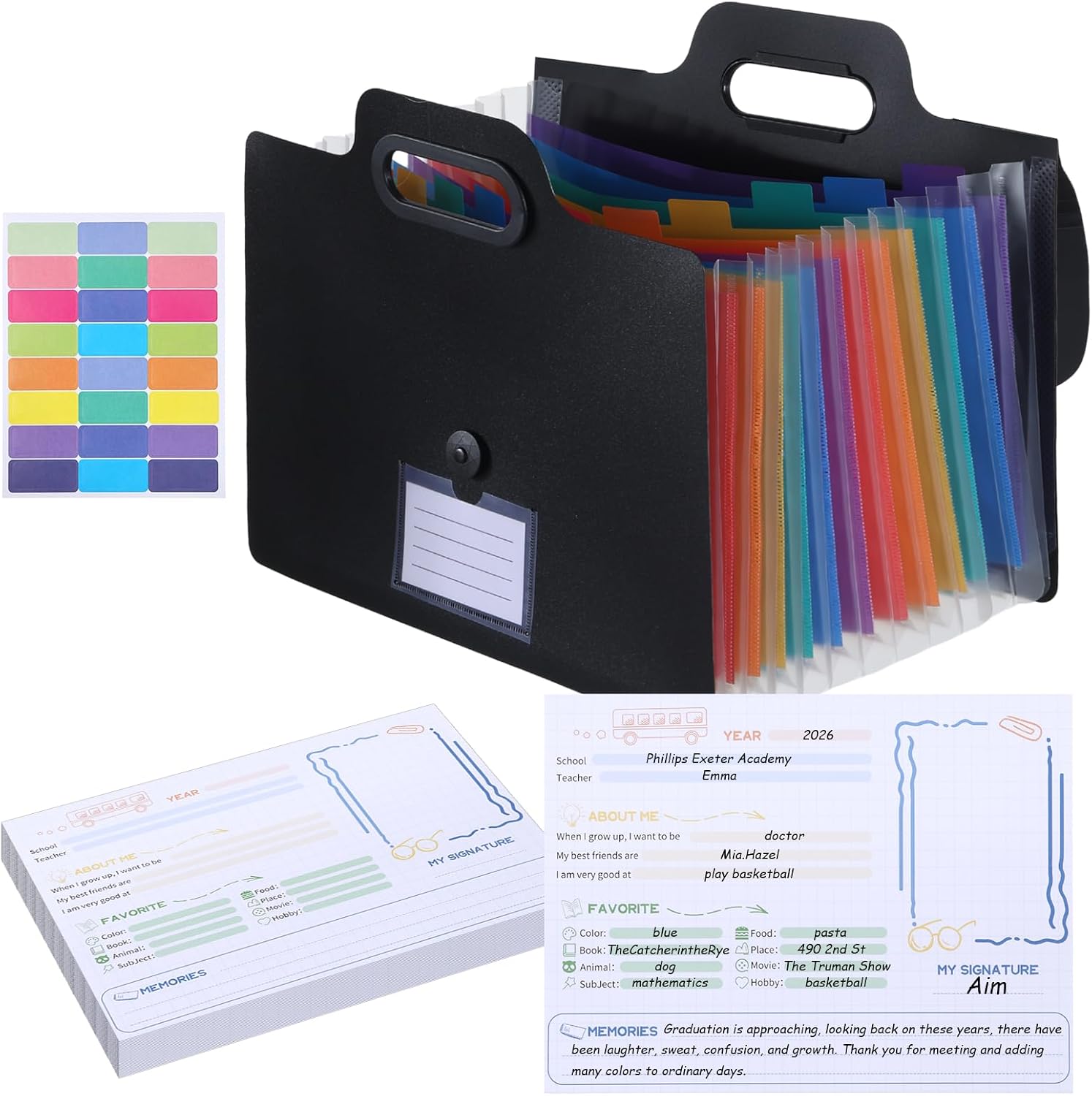 School Memory Box School Years Organizer Kit with 30 Writable Sheets Memory Book Photo Album Keepsake Box for Storing Memories Artwork Pictures and File from Preschool to 12th Grade, Black