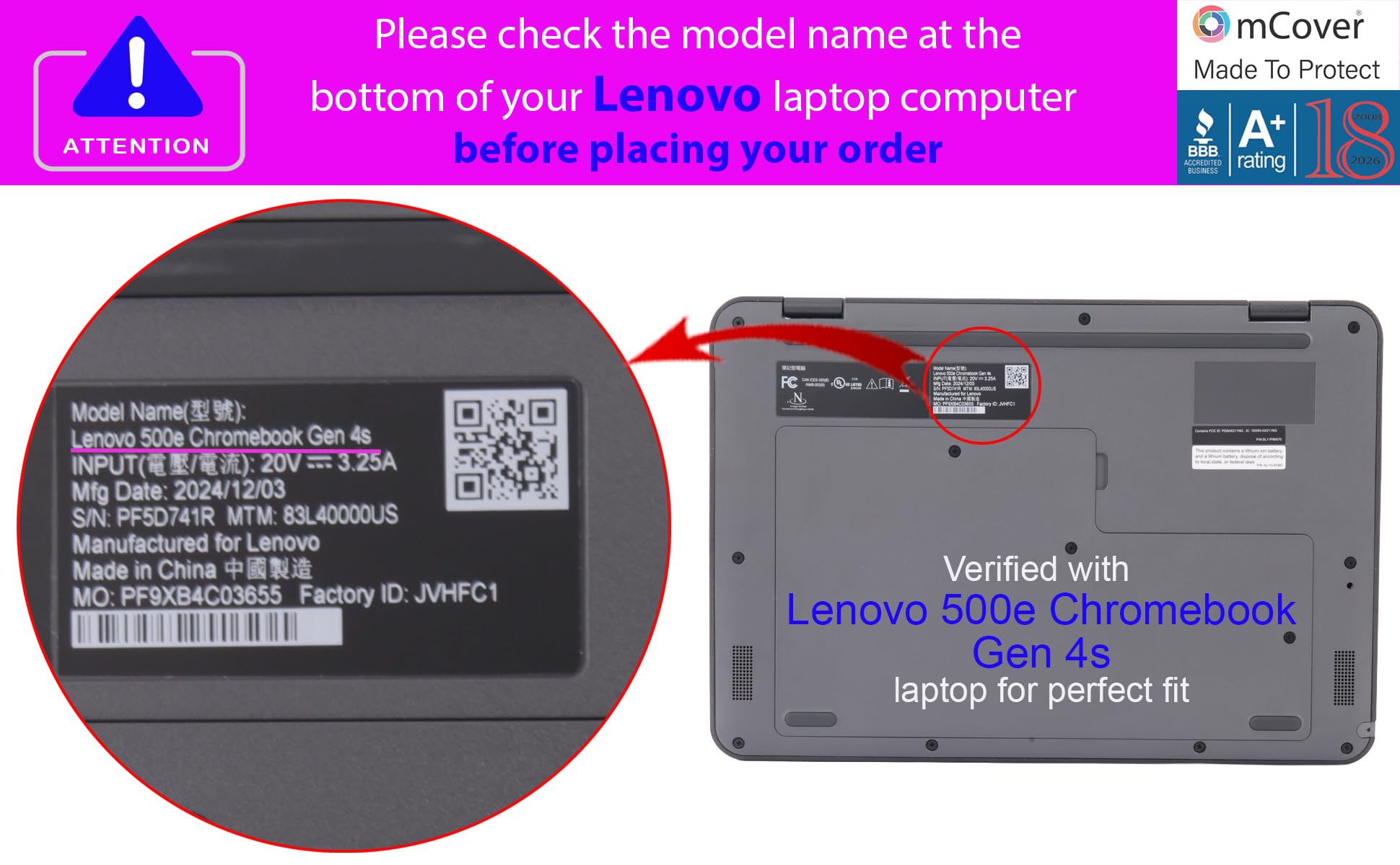 mCover Funda rígida solo compatible con laptop Lenovo 500e Chromebook Gen 4s 2 en 1 de 29.5 cm o posterior (no compatible con ningún otro modelo Lenovo), transparente
